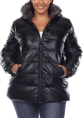 White Mark Women's Plus Size Hooded Puffer Jacket, Black, 1X