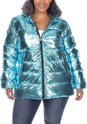 White Mark Women's Plus Size Hooded Puffer Jacket, Green, 1X