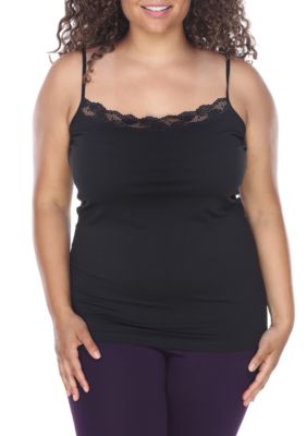 White Mark Women's Plus Size Lace Trim Tank Top, Black