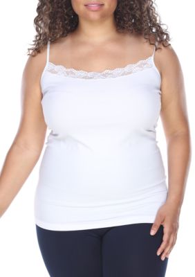 White Mark Women's Plus Size Lace Trim Tank Top