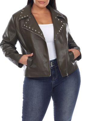 White Mark Women's Plus Size PU Faux Leather Jacket