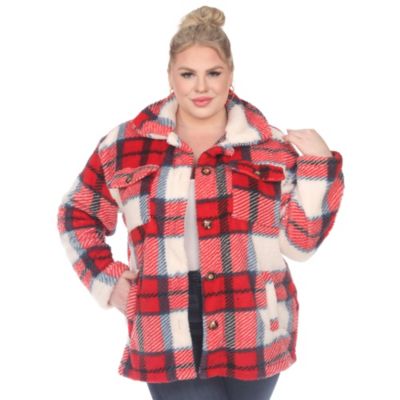 White Mark Women's Plus Size Plaid Shacket, Red