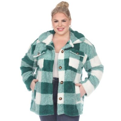 White Mark Women's Plus Size Plaid Shacket