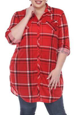 White Mark Women's Plus Size Plaid Tunic Top, Red