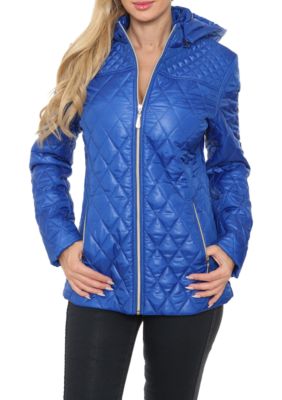 White Mark Women's Puffer Coat, Blue, X-Large