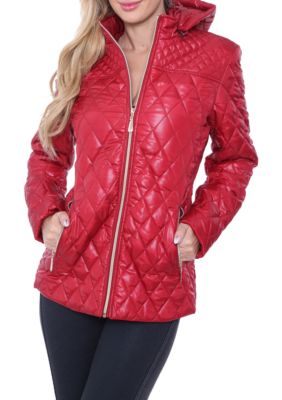 White Mark Women's Puffer Coat, Red, Medium