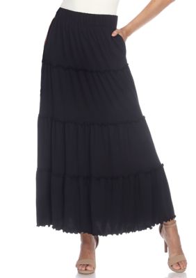 White Mark Women's Tiered Maxi Skirt, Black, X-Large