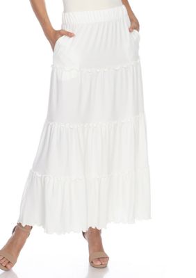 White Mark Women's Tiered Maxi Skirt, Small