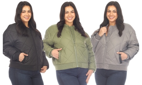 White Mark Women'sLightweight Quilted Puffer Jacket M Olive Bomber Jacket