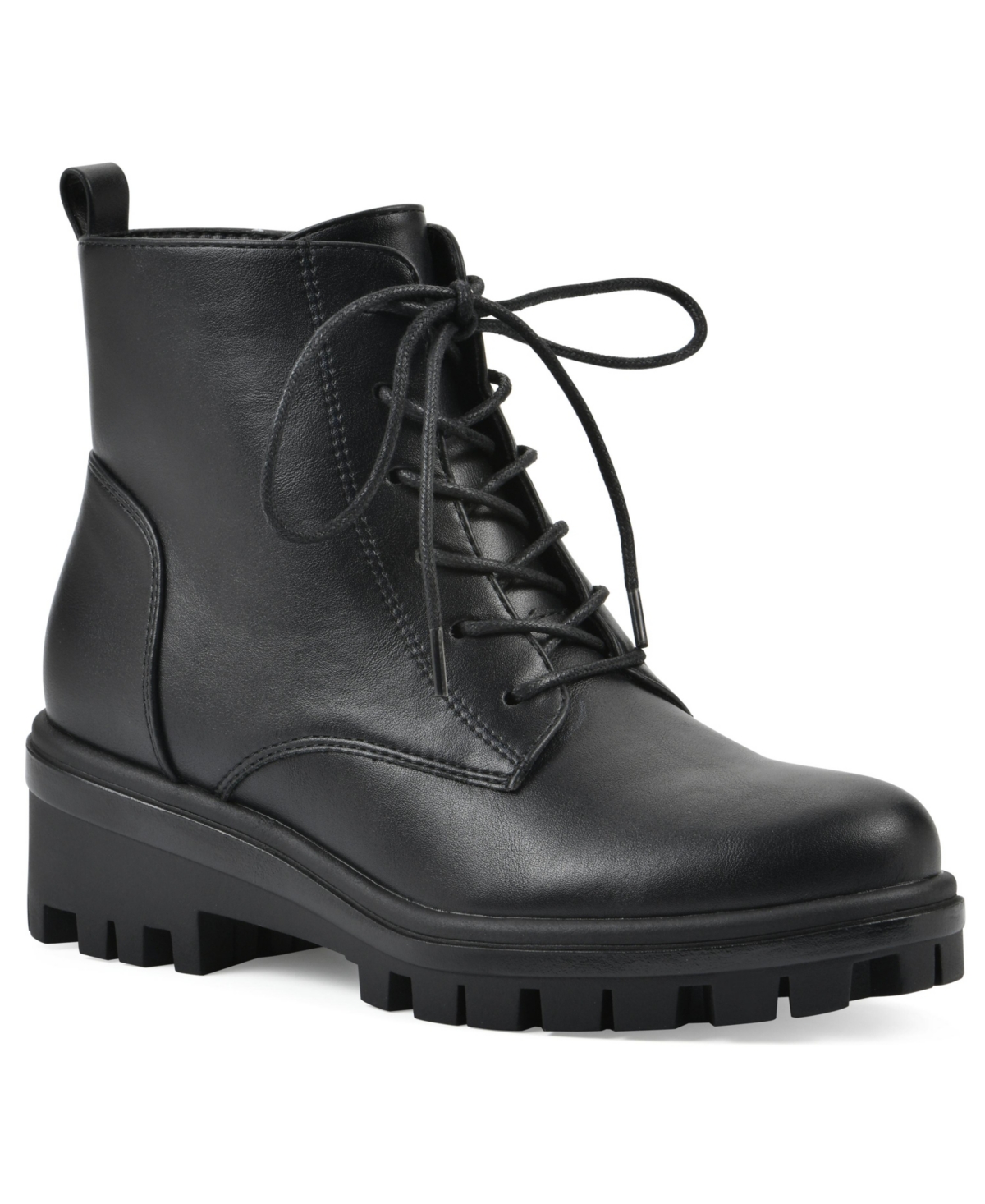 White Mountain Women's Tappy Lug Sole Combat Boots - Black Smooth