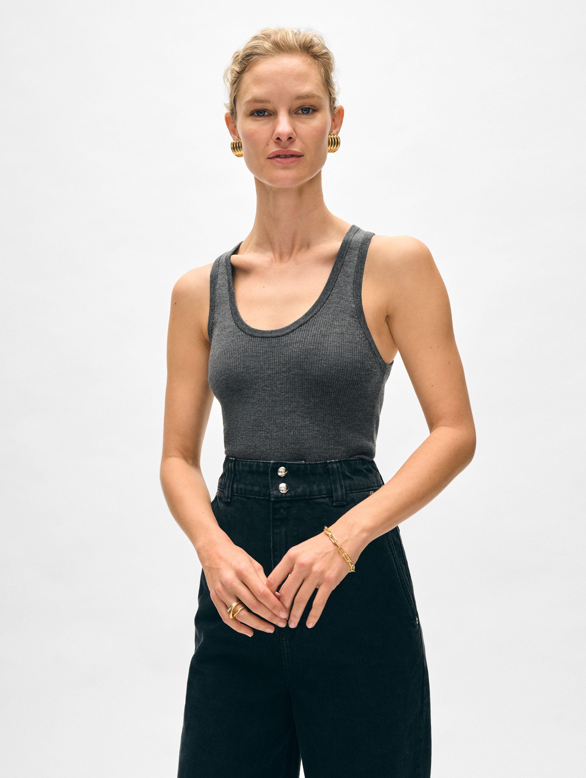 White + Warren Superfine Merino Ribbed Tank Top in Ash Grey Heather size XS