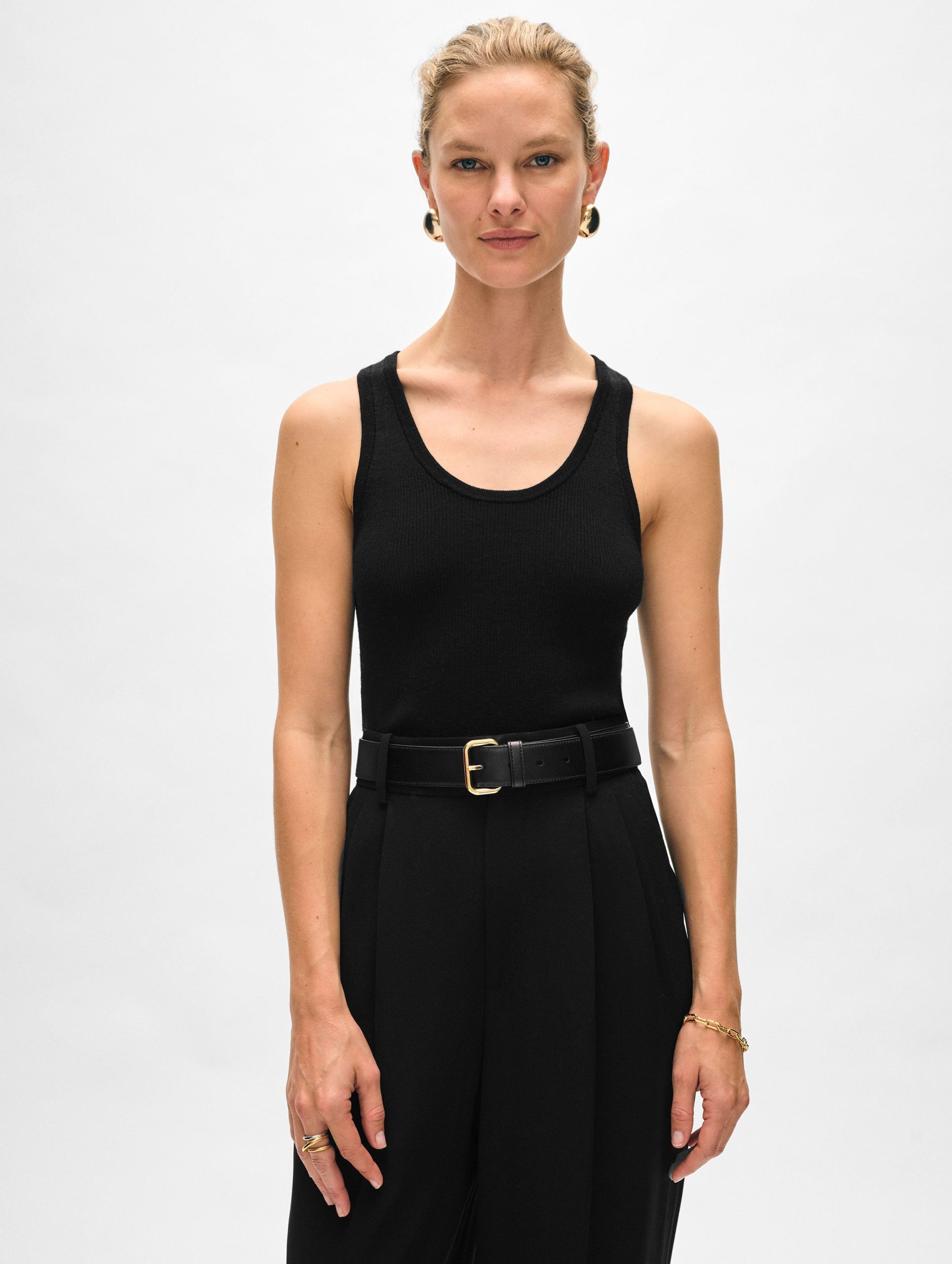 White + Warren Superfine Merino Ribbed Tank Top in Black size XS