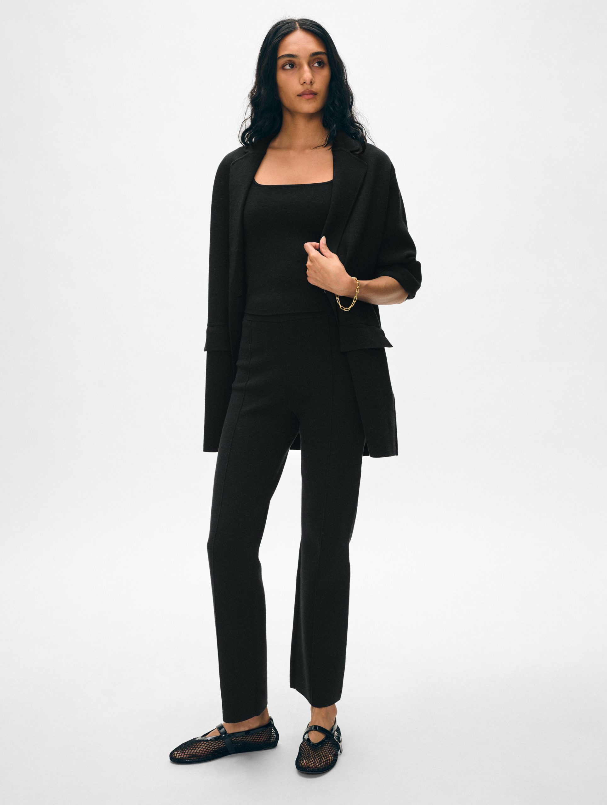 White + Warren Superfine Organic Cotton Oversized Blazer in Black size Medium