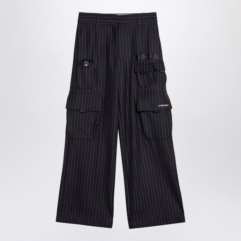 Wide Grey Pinstripe Cargo Trousers