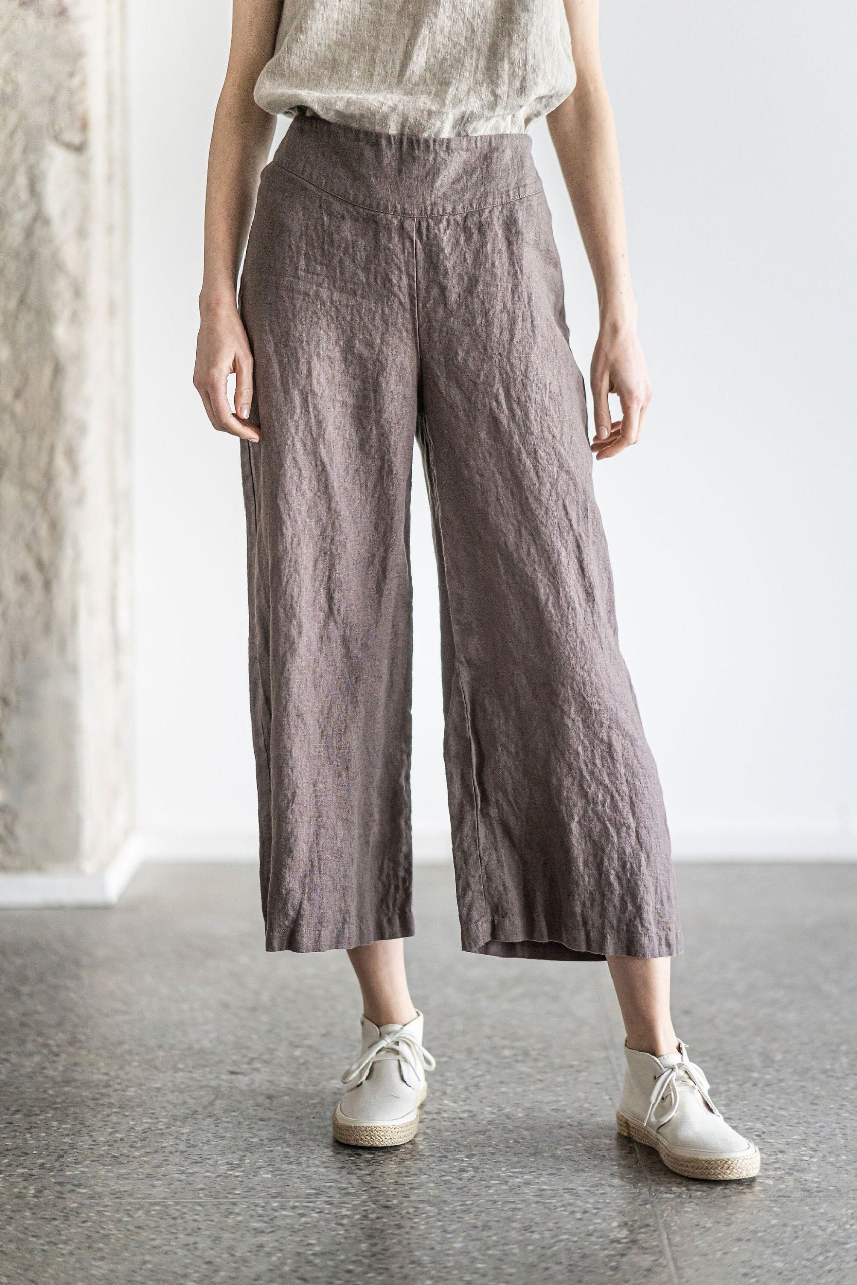 Wide-Leg Linen Pants, Relaxed Fit Flax Trousers For Women, Summer Culottes