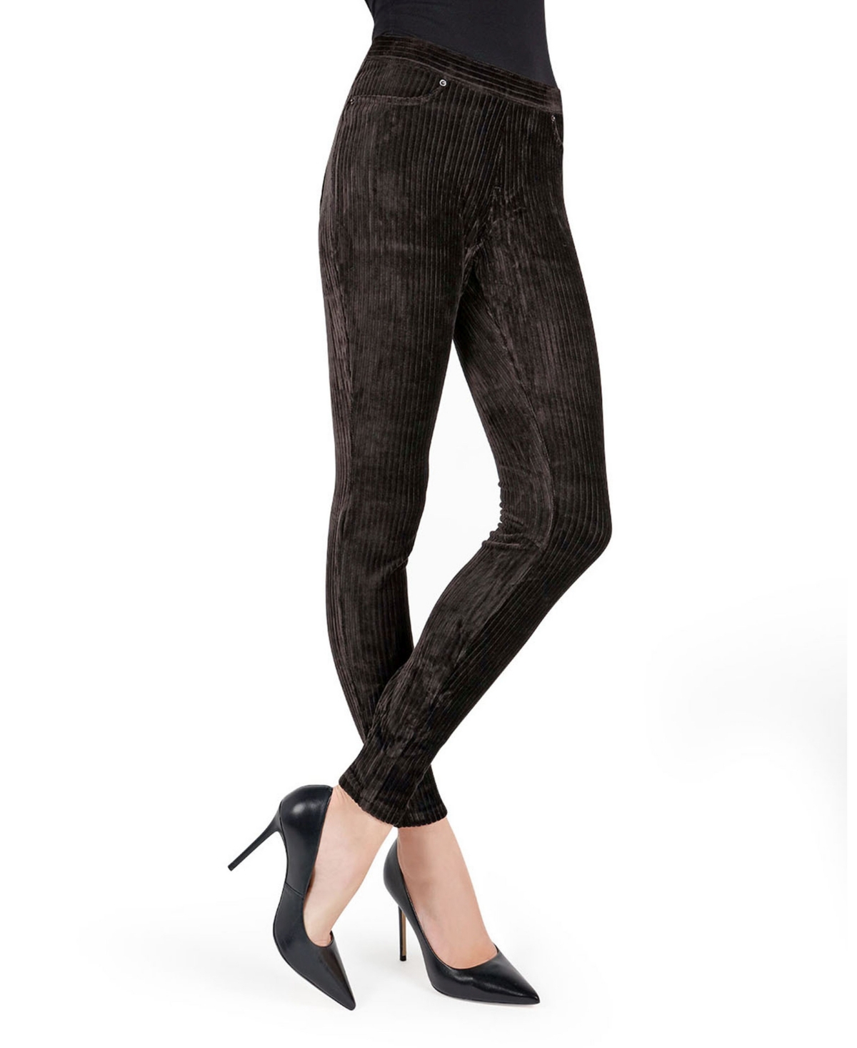 Wide Rib Corduroy Women's Leggings - Black