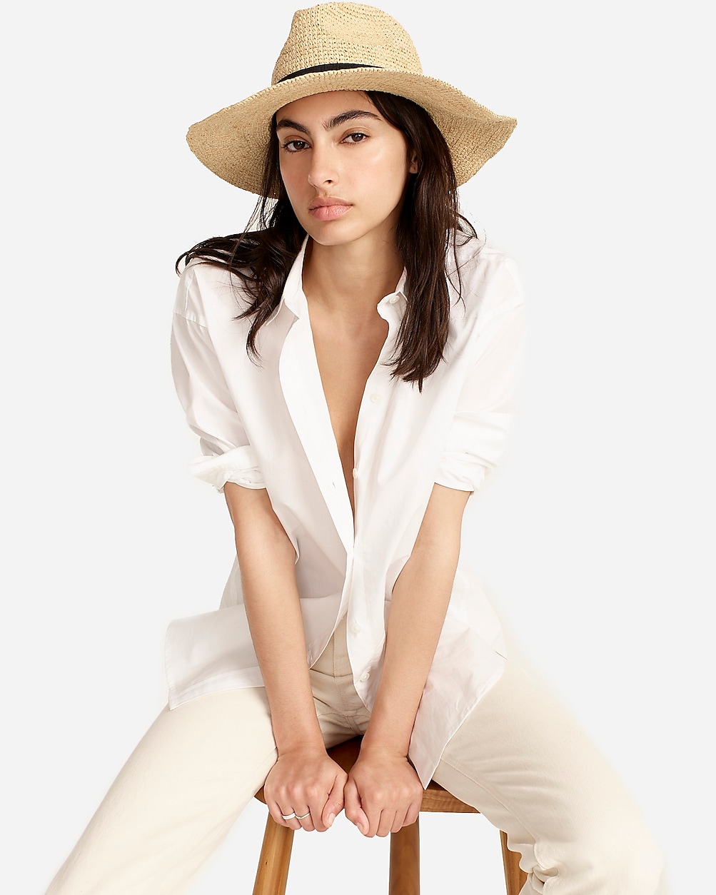 Wide-brim packable straw hat