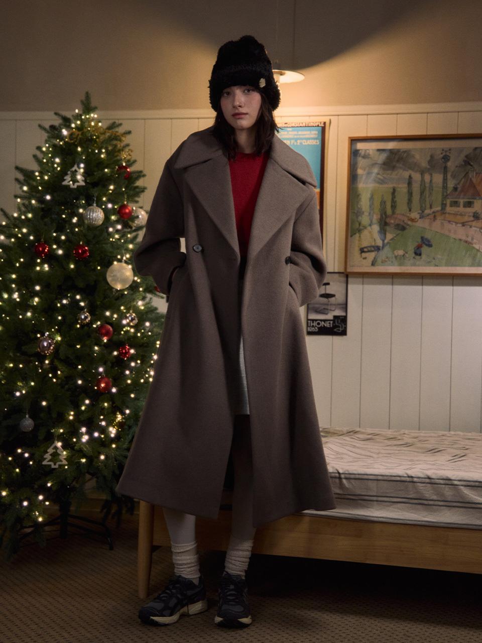 Wide-collar Double-breasted Wool Maxi Coat