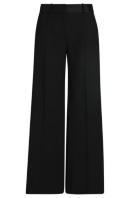 Wide-leg trousers in striped material with pleats- Black Women's Pants size 4