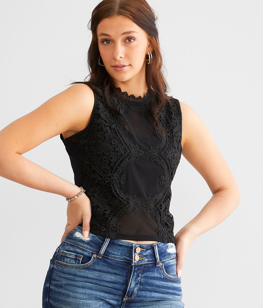 Willow & Root Floral Lace Mesh Tank Top