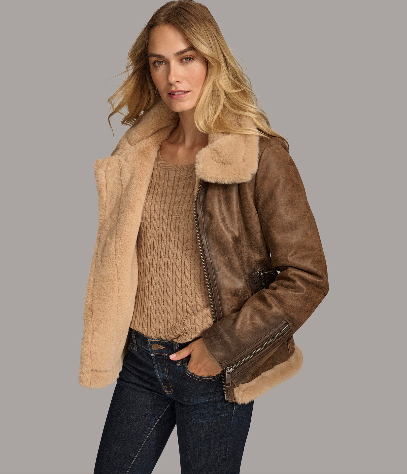 Wilsons Leather | Riley Faux Shearling Coat | Cognac | XS