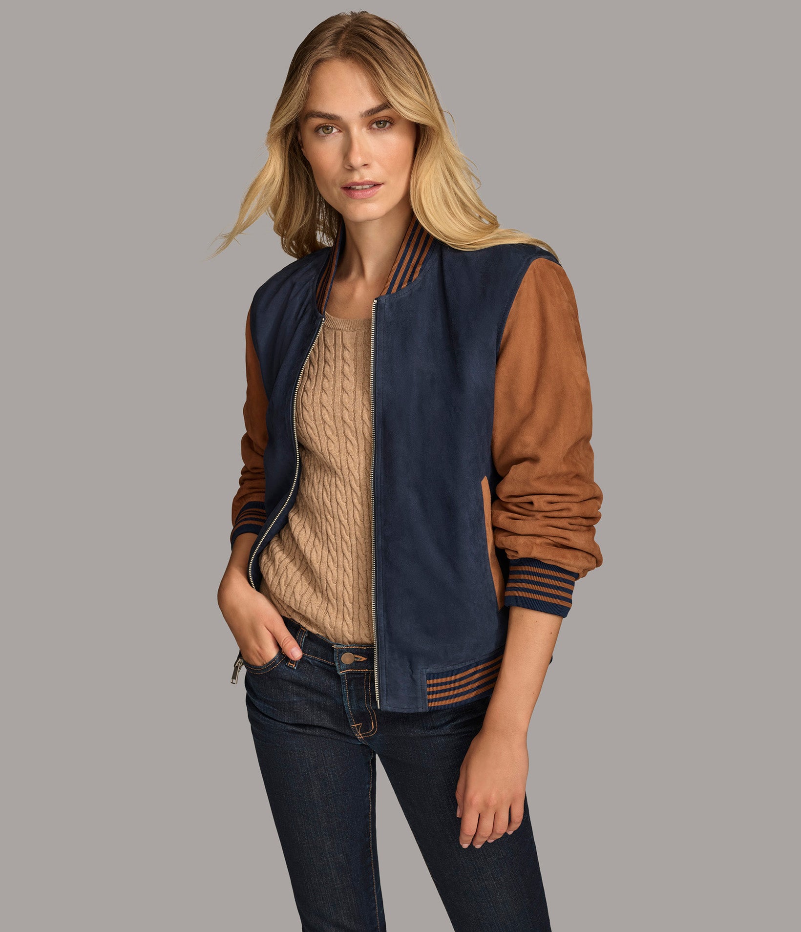 Wilsons Leather | Women's Khalani Varsity Jacket | Navy | XS