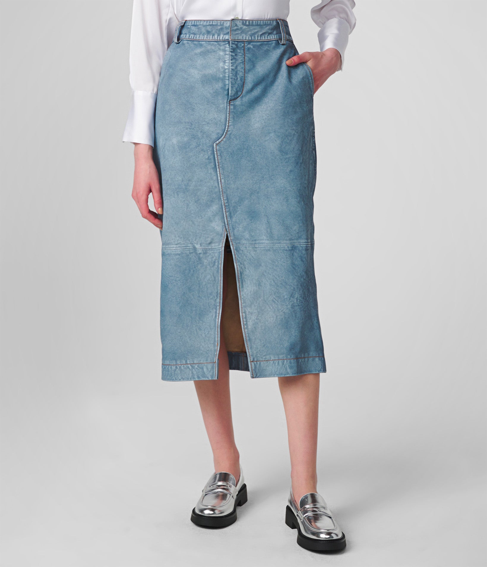 Wilsons Leather | Women's Long Denim Skirt With Slit | Blue | XS