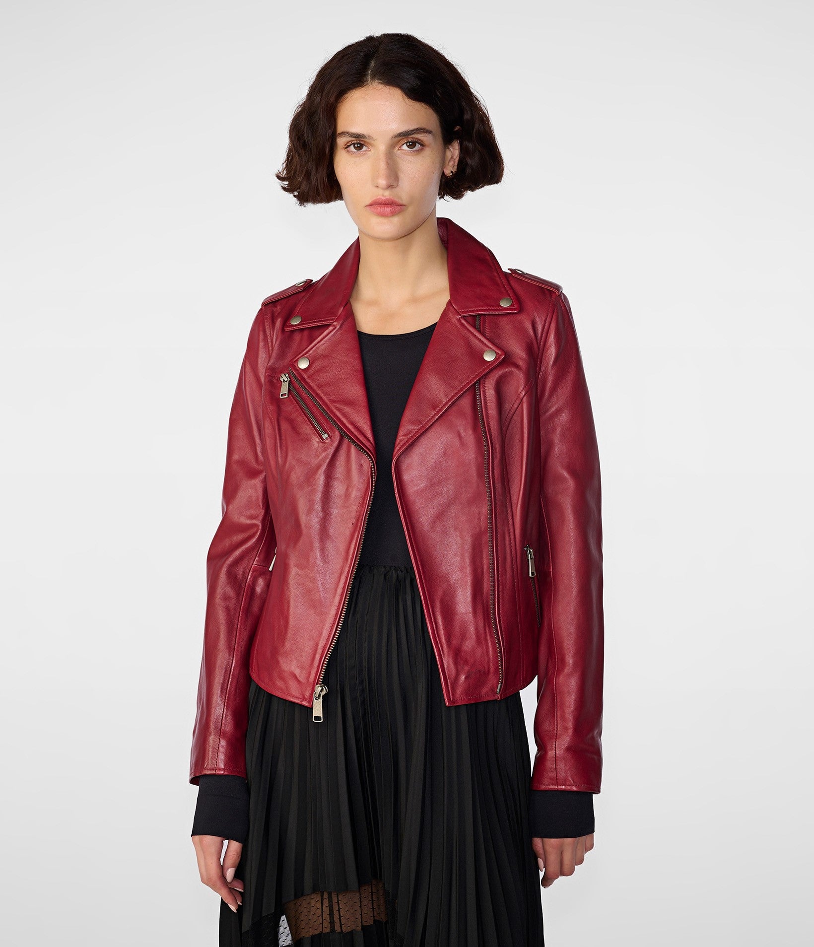 Wilsons Leather | Women's Madeline Asymmetrical Leather Jacket | Red | XS