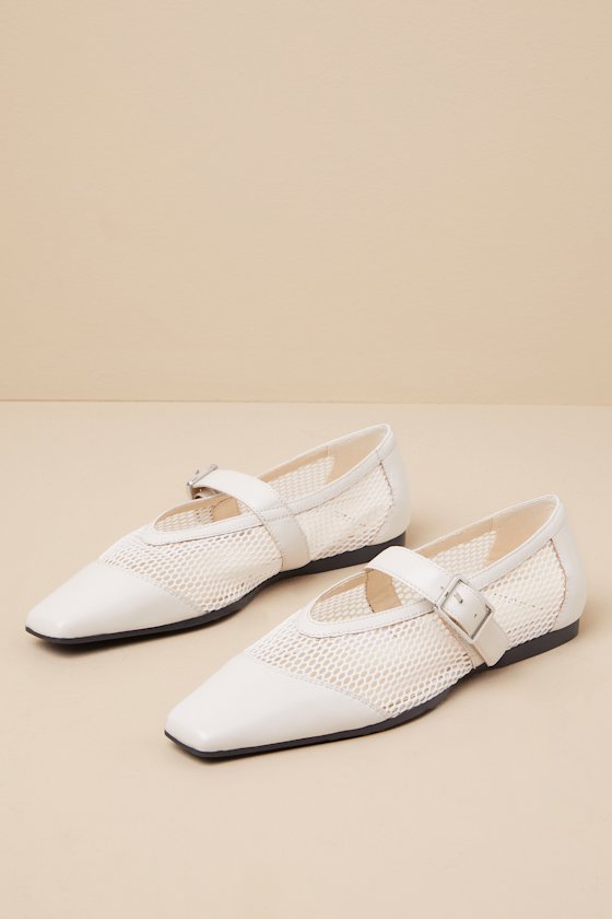 Wioletta Off White Leather Mesh Ballet Flats