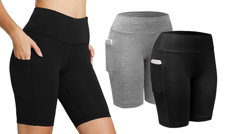 Women Activewear Workout Bike Yoga Shorts Stretch Mid Thigh Leggings with Pocket XXL Grey 1 Pack