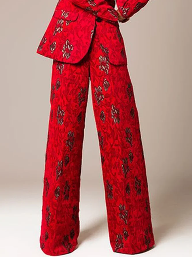 Women All Season Urban Floral Pattern Polyester Long Tailored Buckle Regular Prom Pants