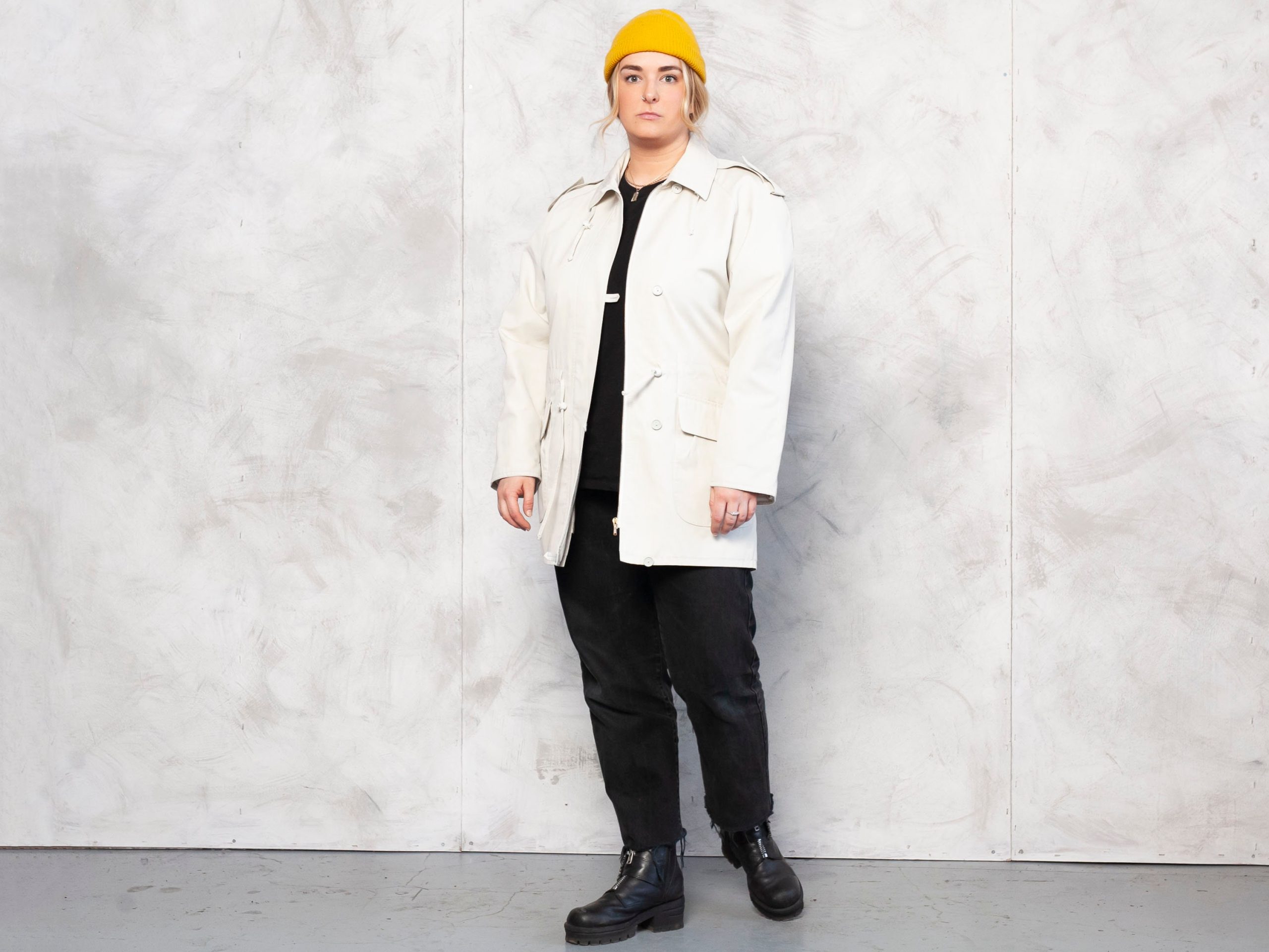 Women Beige Parka 80S Classic Spring Wind Jacket Retro Lightweight Trench Coat Minimalist Oversized Casual Vintage Clothing Size Large