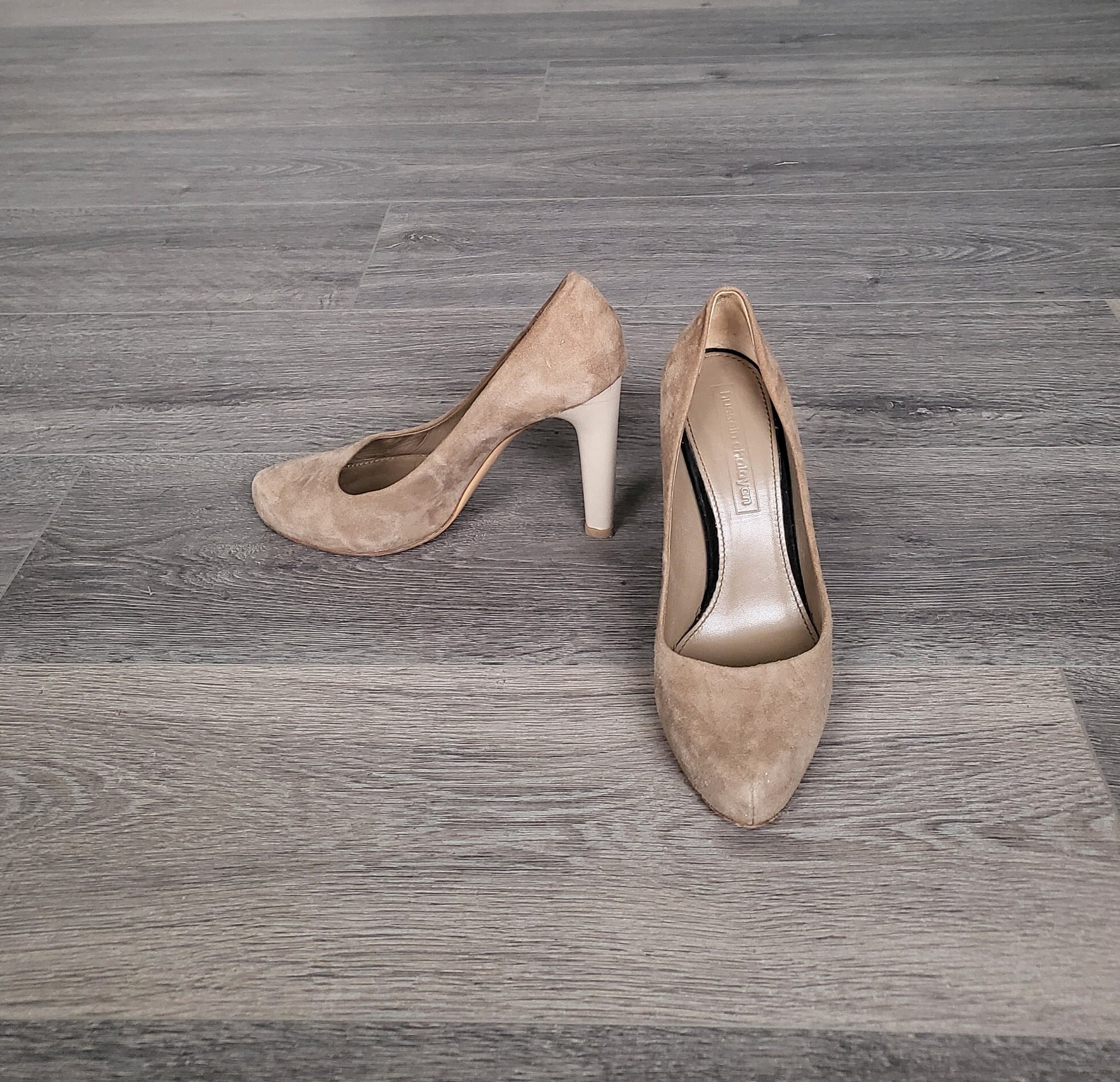 Women Cappuccino Brown Suede Leather Pumps/Platform Shoes With Almond Toe Stiletto Heels Eu Size 39 1/2 Made in Italy