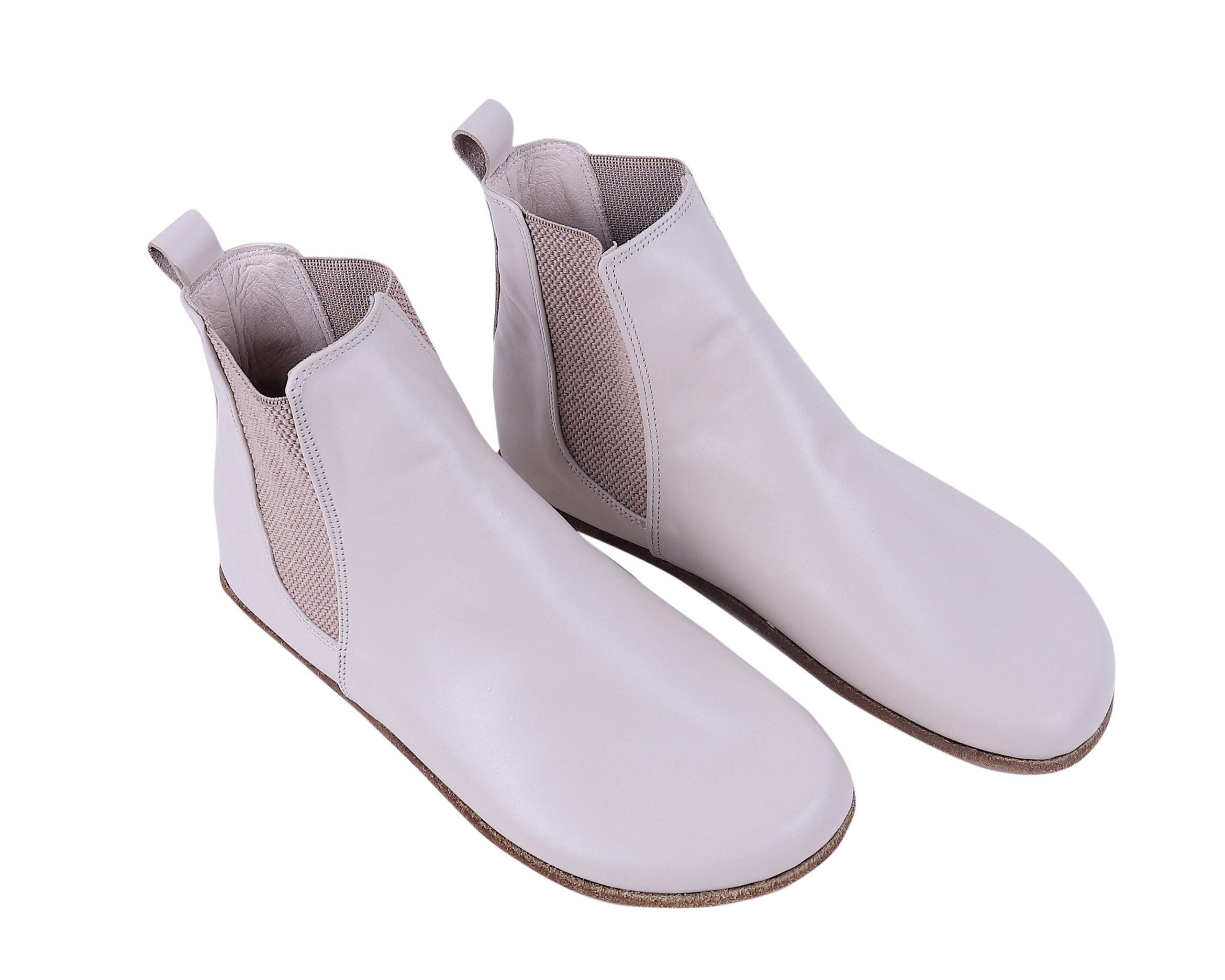 Women Handmade Chelsea Boots Zero Drop, Barefoot Beige Smooth Leather, Natural, Colorful, Leather Insole & Outsole