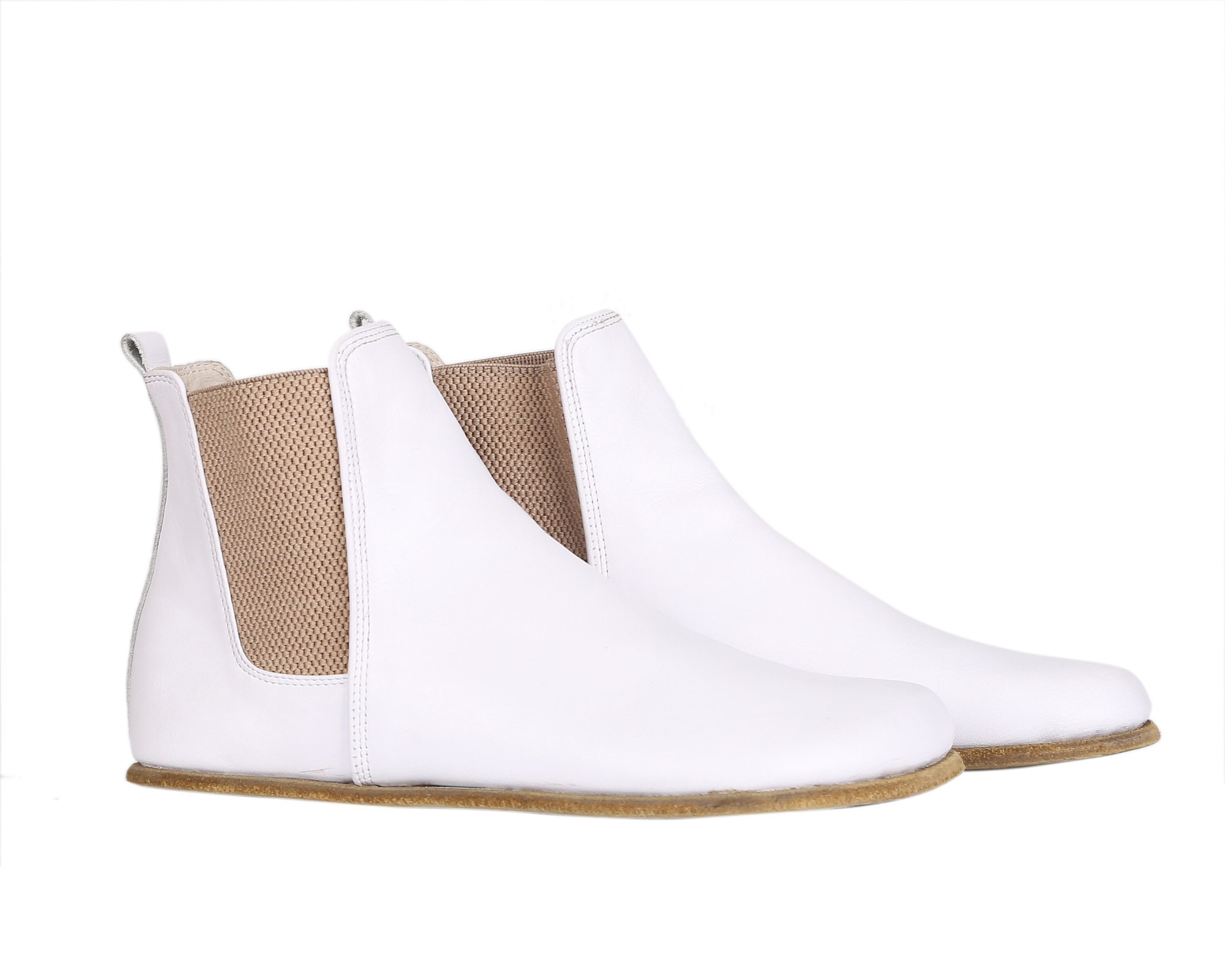 Women Handmade Chelsea Boots Zero Drop, Barefoot White Smooth Leather, Natural, Colorful, Leather Insole & Outsole