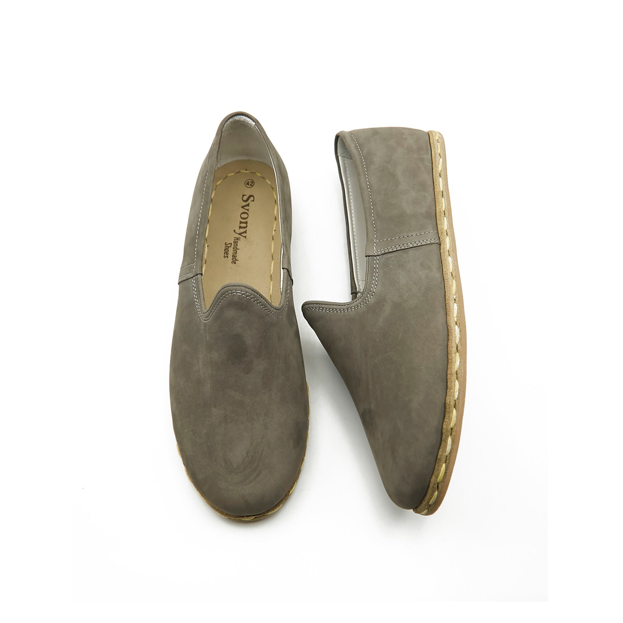 Women Leather Loafers - Gray Handmade Shoes Travel Yemeni Mother's Day Gift Valentines