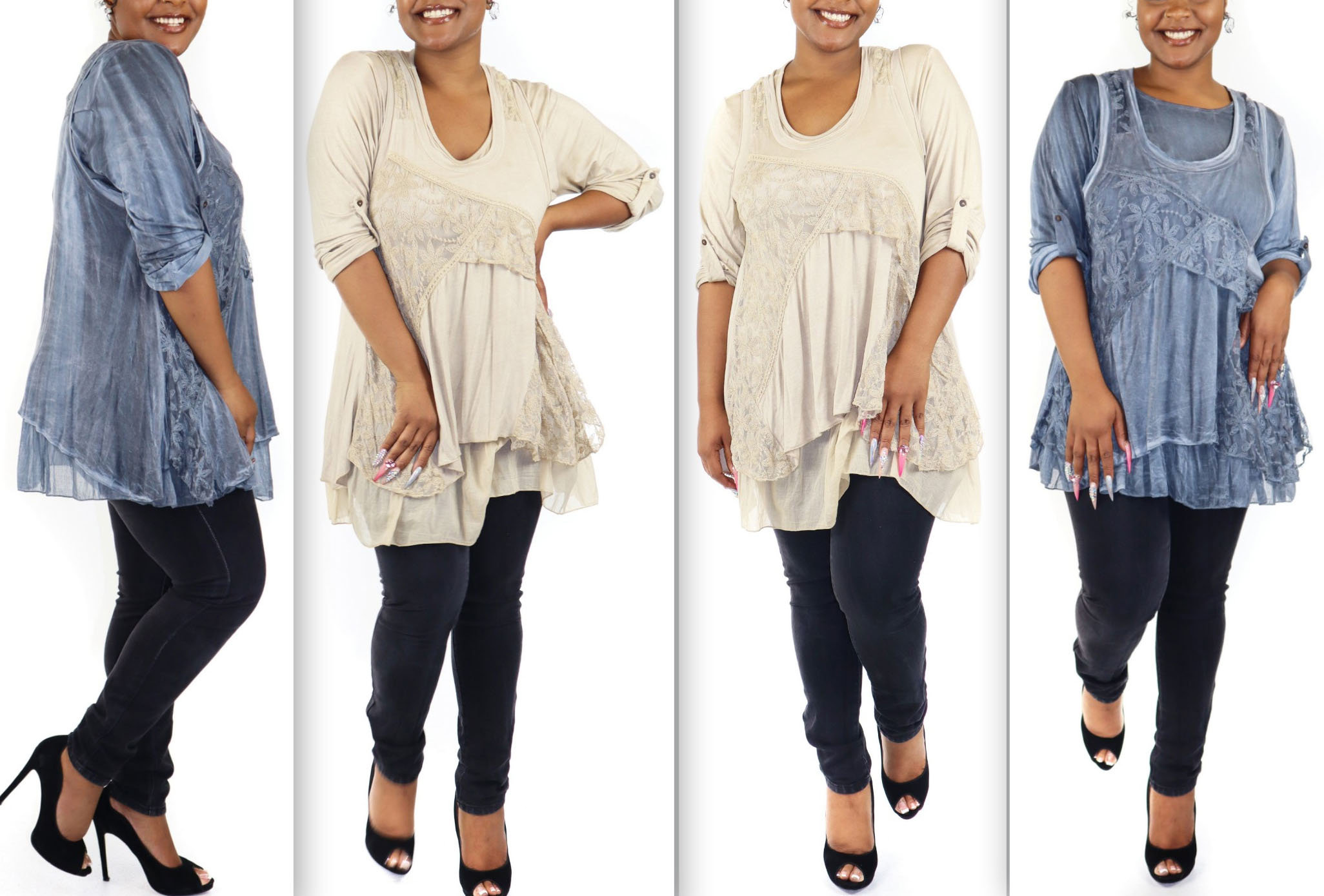 Women Plus Size Tunic Top, 2 Pc. Embroidered Lace Tunic, Lace Blouse, & Inner