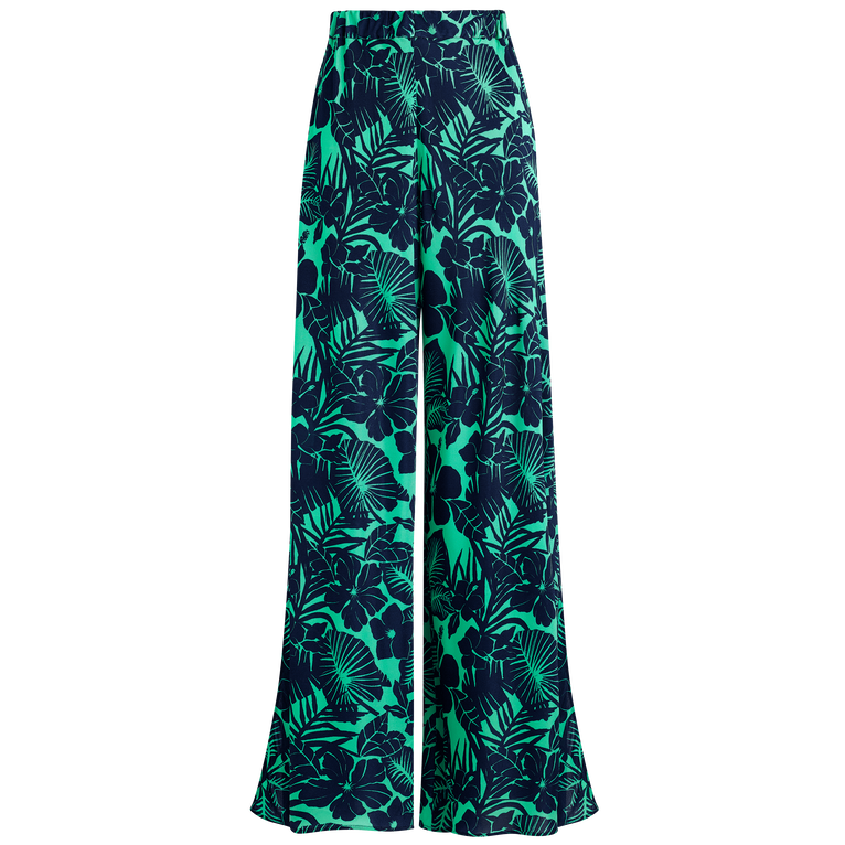 Women Wide-leg Viscose Pants Flowers Paradise - Pant - Pazuka - Green - Size L/XL - Vilebrequin