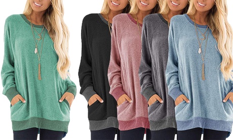 Women Winter Indoor Clothing Ultra Soft Comfort Pullover Sweatshirt Style Top Pink Small(4-6)