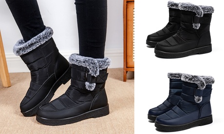 Women Winter Snow Boots Ankle Booties Waterproof Warm Fur Lining Outdoor Boots 11 Blue Medium