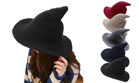 Women Winter Warm Knitted Wool Witch Hat Cap Dark Grey