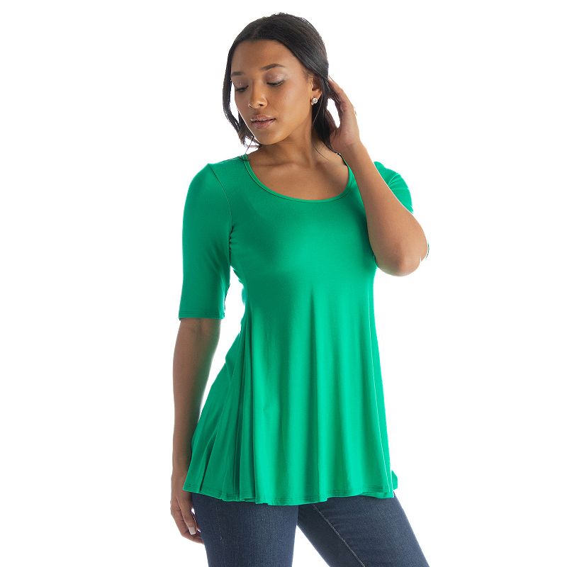 Women's 24Seven Comfort Apparel Elbow Sleeve Swing Tunic Top, Size: XL, Green