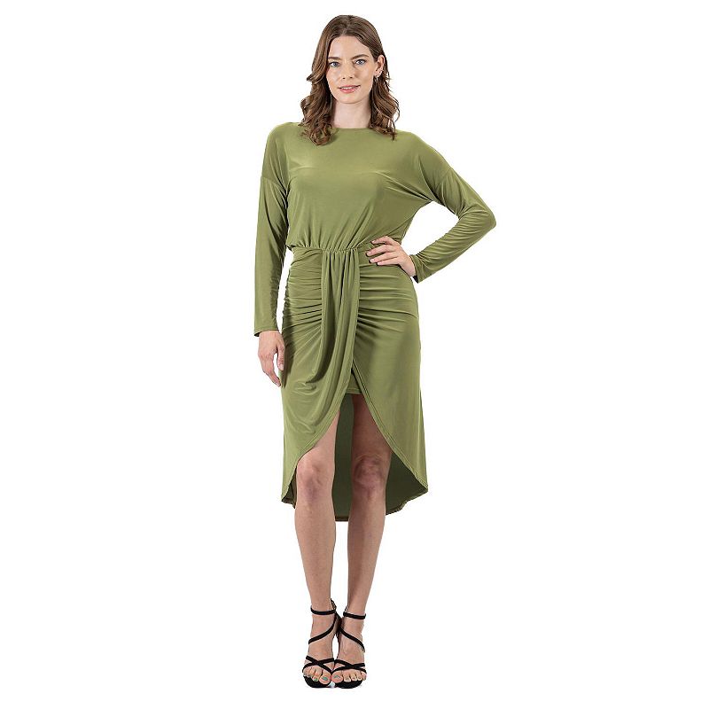 Women's 24Seven Comfort Apparel Long Sleeve Dressy Tulip Skirt Knee Length Dress, Size: Large, Avocado