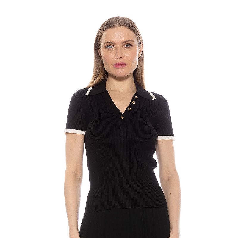 Women's ALEXIA ADMOR Diara Knitted Polo Top, Size: Small, Black