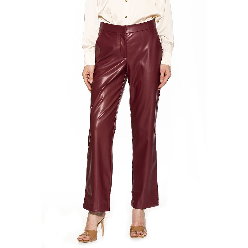 Women's ALEXIA ADMOR Faux-Leather Fitted Wide-Leg Pants, Size: 4, Red