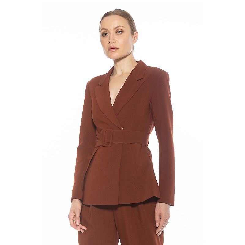 Women's ALEXIA ADMOR Janna Long Sleeve Longline Blazer with Belted Waist, Size: 10, Brown