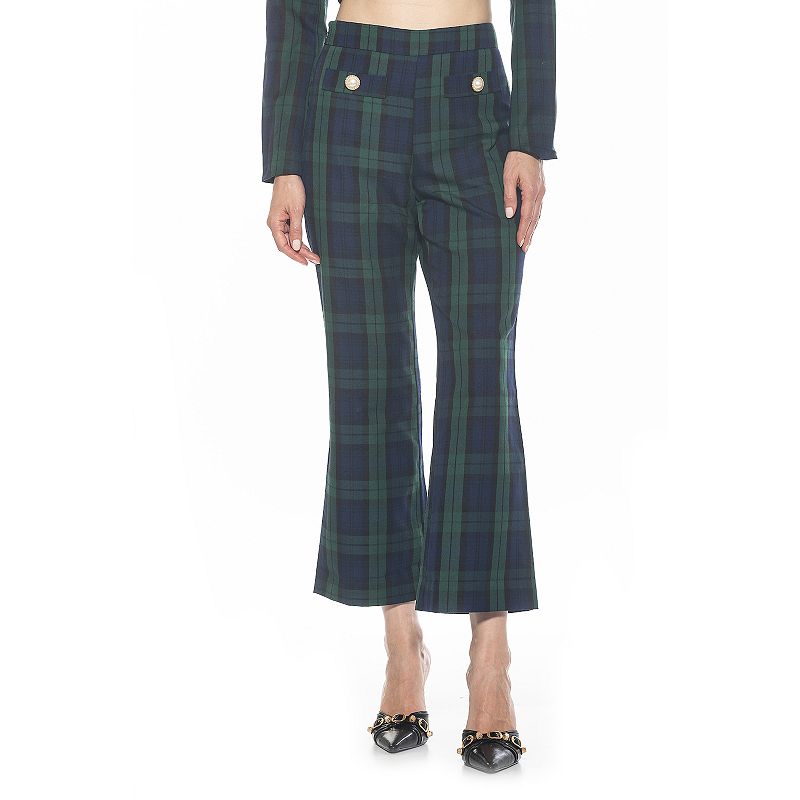 Women's ALEXIA ADMOR Jayden Wide-Leg Plaid Pants, Size: 6, Green Plaid