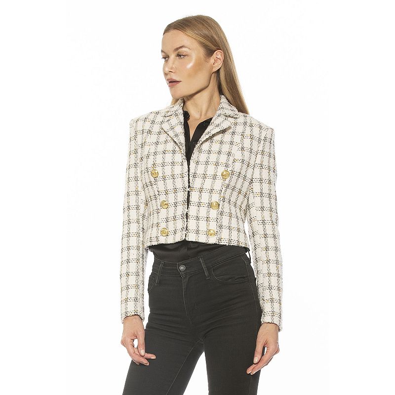 Women's ALEXIA ADMOR Jesse Cropped Blazer, Size: 12, Ivory Plaid