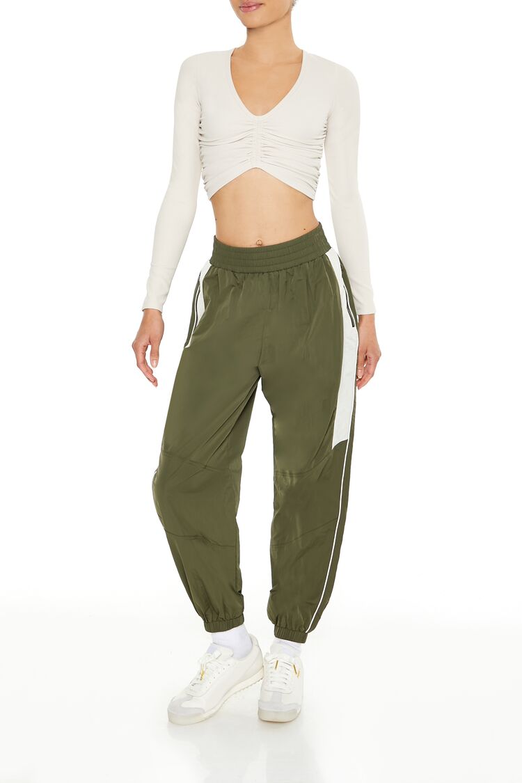 Women's Active Two-Tone Joggers in Olive/Cream Small