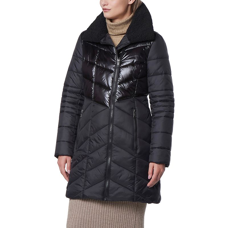 Women's Andrew Marc Marc New York Chevron Quilted Asymmetrical Puffer Coat, Size: Medium, Black